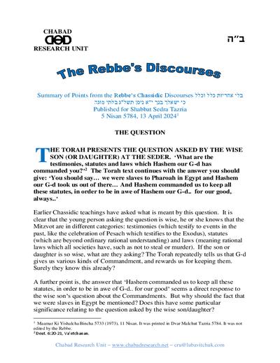 Chabad Research Unit — Parshas Tazria