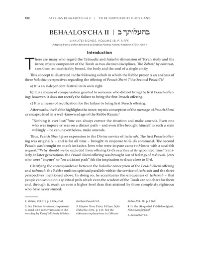 Project Likkutei Sichos — Parshas Behaalotcha