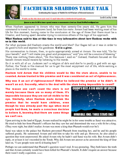 Facebuker Shabbos Table Talk — Parshas Lech-Lecha