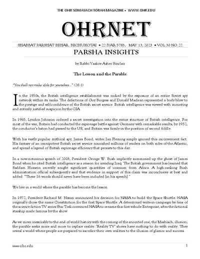 OHRNET — Parshas Behar-Bechukosai