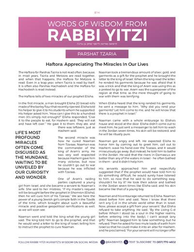 Words of Wisdom from Rabbi Yitzi — Parshas Tazria