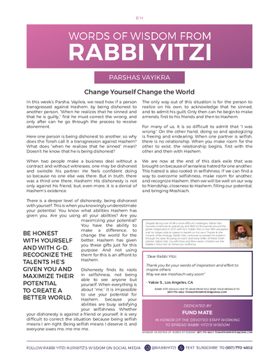 Words of Wisdom from Rabbi Yitzi — Parshas Vayikra