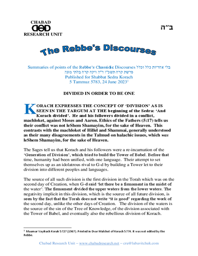 Chabad Research Unit — Parshas Korach