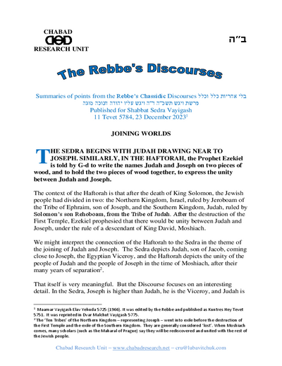 Chabad Research Unit — Parshas Vayigash