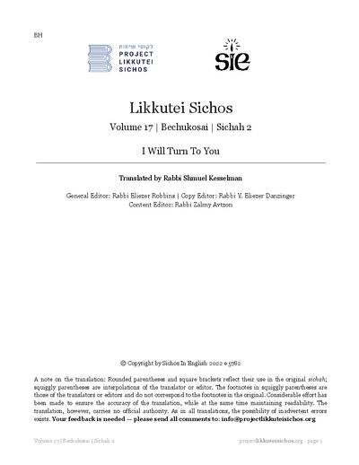 Project Likkutei Sichos — Parshas Bechukosai