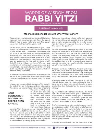 Words of Wisdom from Rabbi Yitzi — Parshas Vayak'hel