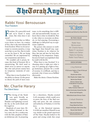 The Torah Anytimes — Parshas Tazria