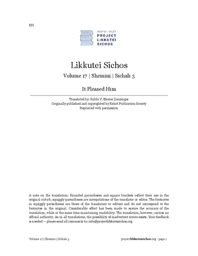 Project Likkutei Sichos — Parshas Shemini