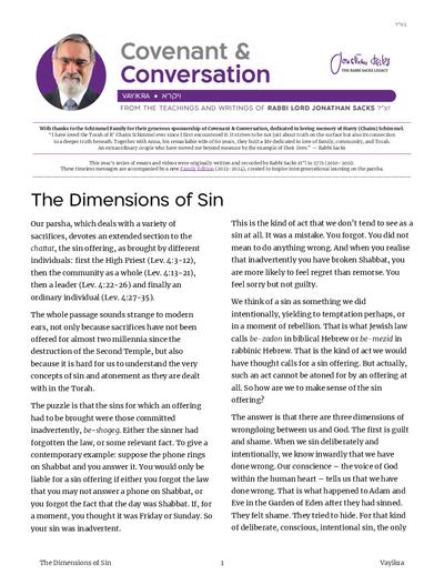 Covenant & Conversation — Parshas Vayikra