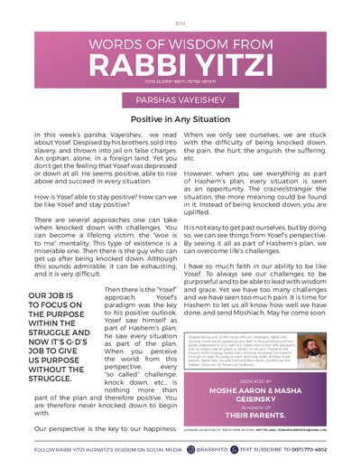 Words of Wisdom from Rabbi Yitzi — Parshas Vayeishev