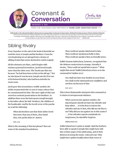 Covenant & Conversation — Parshas Vayeishev