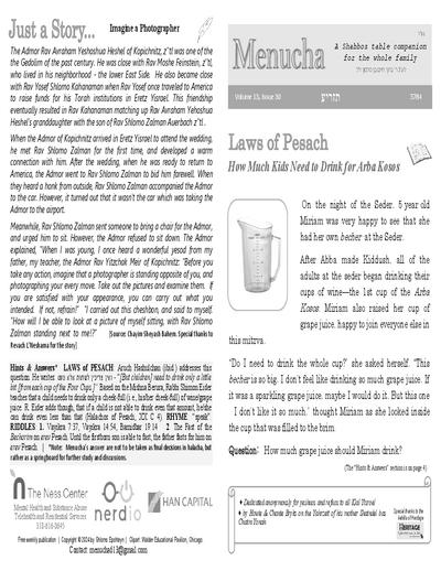 Menucha Magazine — Parshas Tazria