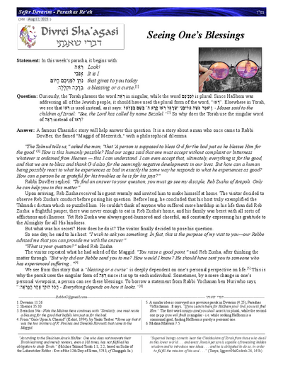 Divrei Shaagasi — Parshas Re'eh