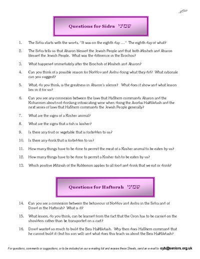 Questions on the Sidra — Parshas Shemini