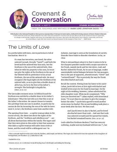 Covenant & Conversation — Parshas Ki Teitzei