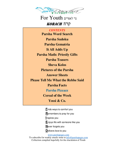 Parsha Pages Youth — Parshas Korach