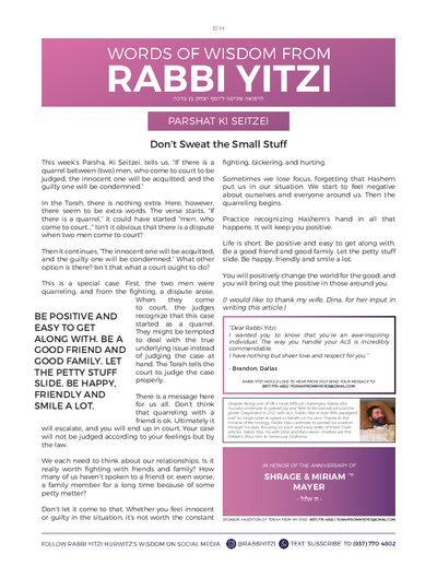 Words of Wisdom from Rabbi Yitzi — Parshas Ki Teitzei