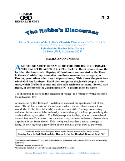 Chabad Research Unit — Parshas Shemos