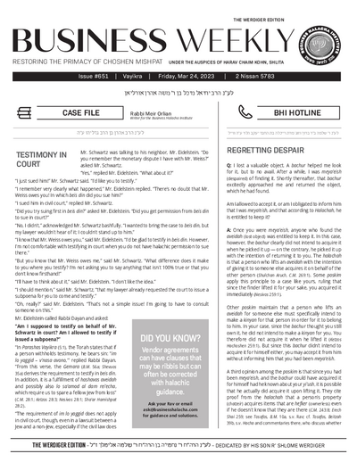 Business Weekly — Parshas Vayikra