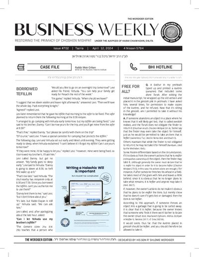 Business Weekly — Parshas Tazria