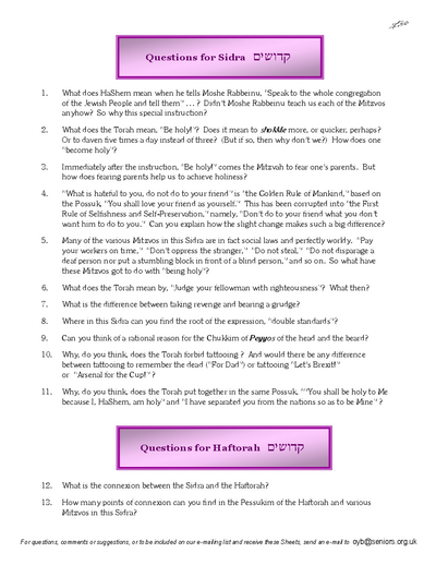 Questions on the Sidra — Parshas Kedoshim