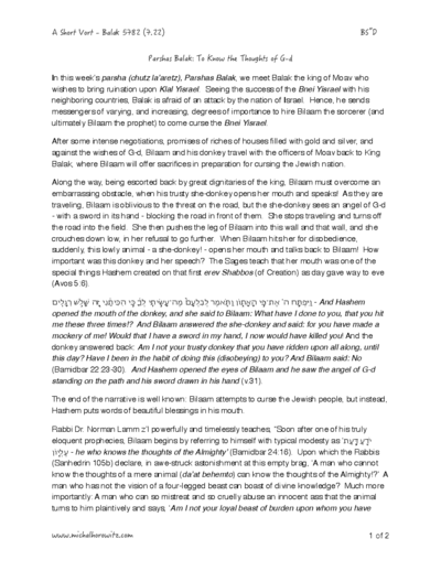 Michal Horowitz - Shiurim & Classes — Parshas Balak