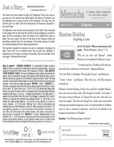 Menucha Magazine — Parshas Mishpatim