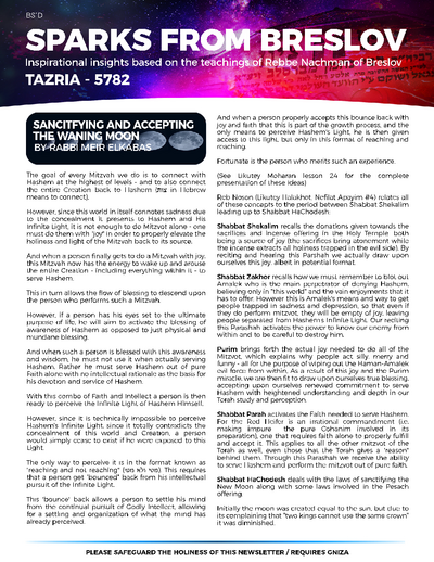 Sparks from Breslov — Parshas Tazria