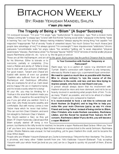 Bitachon Weekly — Parshas Balak