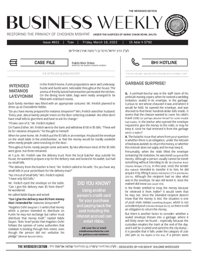 Business Weekly — Parshas Tsav