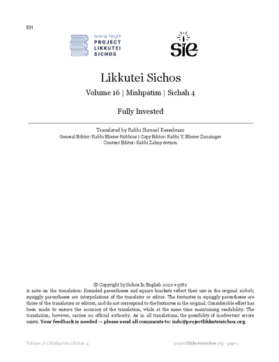 Project Likkutei Sichos — Parshas Mishpatim