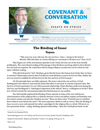 Covenant & Conversation — Parshas Vayeira