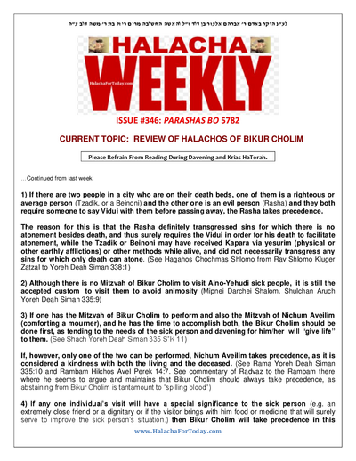 Halacha Weekly — Parshas Bo
