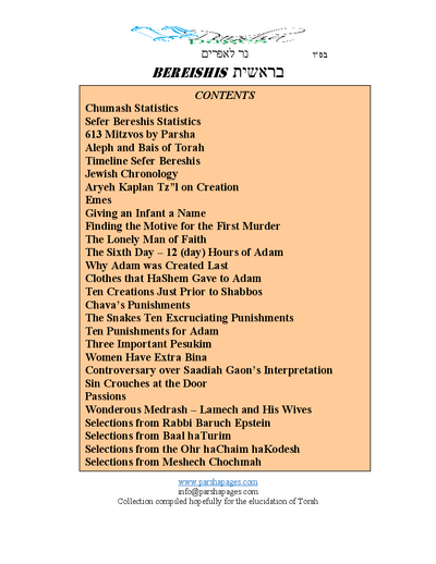 Parsha Pages — Parshas Bereishis