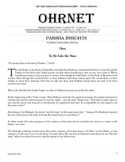 OHRNET — Parshas Naso