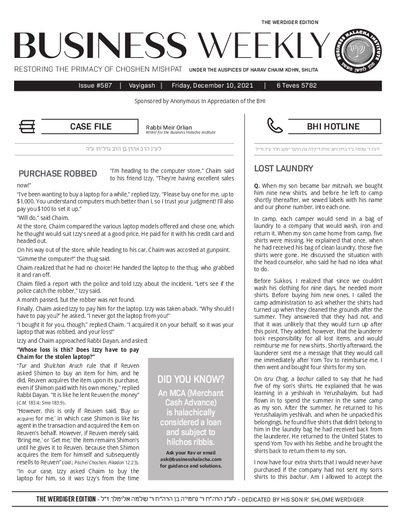 Business Weekly — Parshas Vayigash