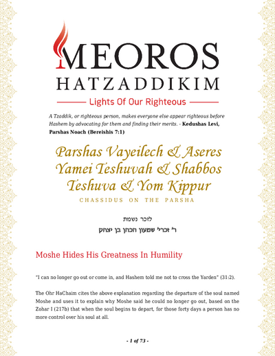Me'oros Hatzaddikim — Parshas Vayelech