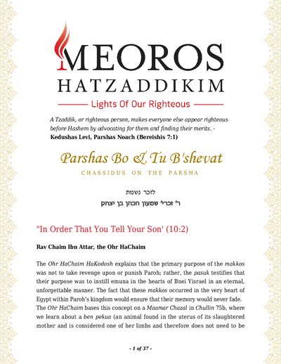 Me'oros Hatzaddikim — Parshas Bo