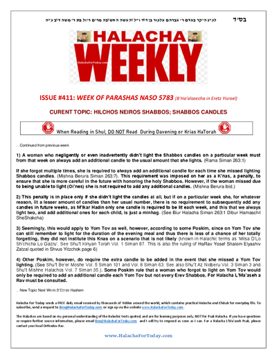 Halacha Weekly — Parshas Naso