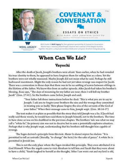 Covenant & Conversation — Parshas Vayechi