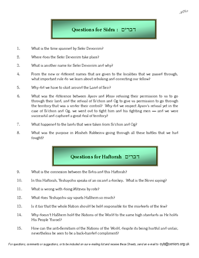 Questions on the Sidra — Parshas Devorim