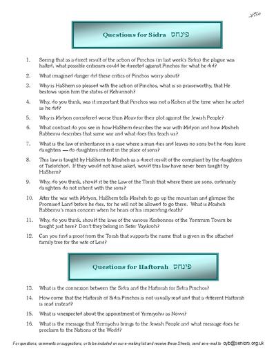 Questions on the Sidra — Parshas Pinchas
