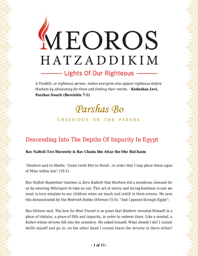 Me'oros Hatzaddikim — Parshas Bo