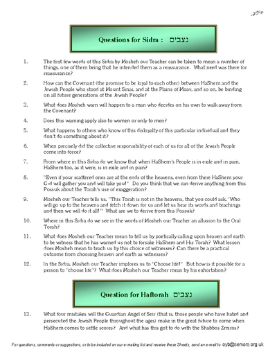 Questions on the Sidra — Parshas Nitzavim