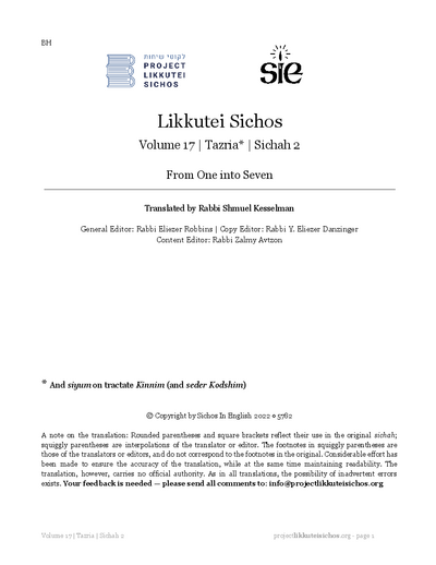 Project Likkutei Sichos — Parshas Tazria