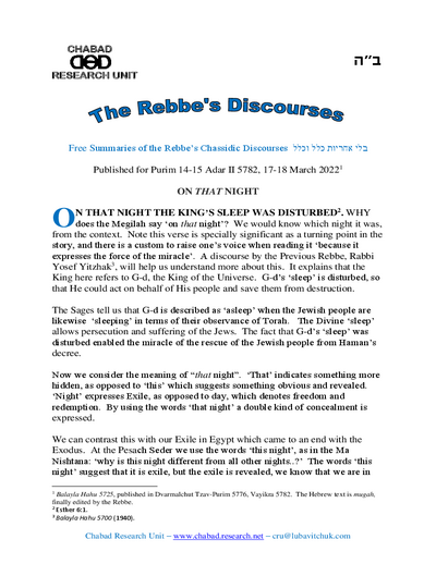 Chabad Research Unit — Parshas Tsav