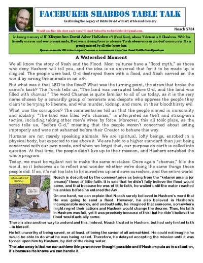 Facebuker Shabbos Table Talk — Parshas Noach