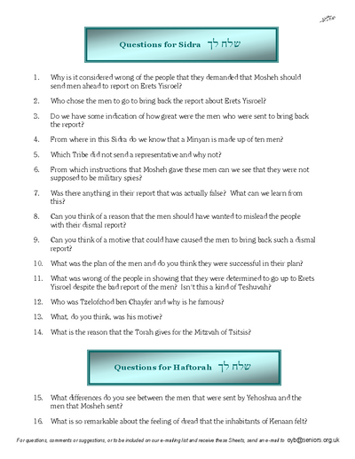 Questions on the Sidra — Parshas Shlach