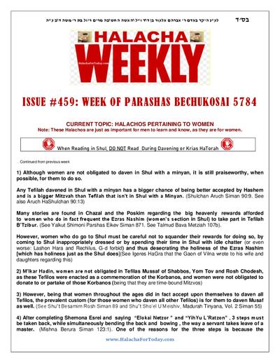Halacha Weekly — Parshas Bechukosai