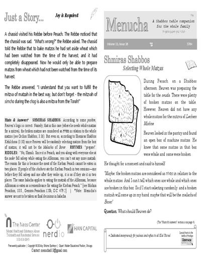 Menucha Magazine — Parshas Tsav